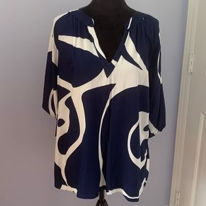 Escapada tunic v-neck top, navy & white, size XL